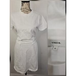 VINCE Short Sleeve Tie-Waist Dress Optic White Cotton Wrap TShirt Crew Sz XS
